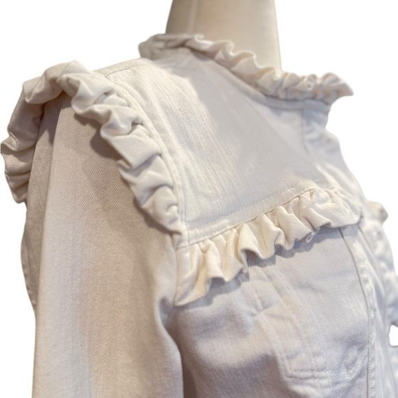 Karl Lagerfeld | White Denim Ruffle Cropped Jacket Medium - Picture 9 of 11